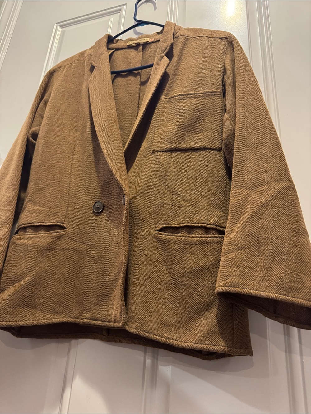 Giorgio Armani Italy Tan Wool Knit Deconstructed Blazer Drapey Size US 4 - Picture 3 of 7